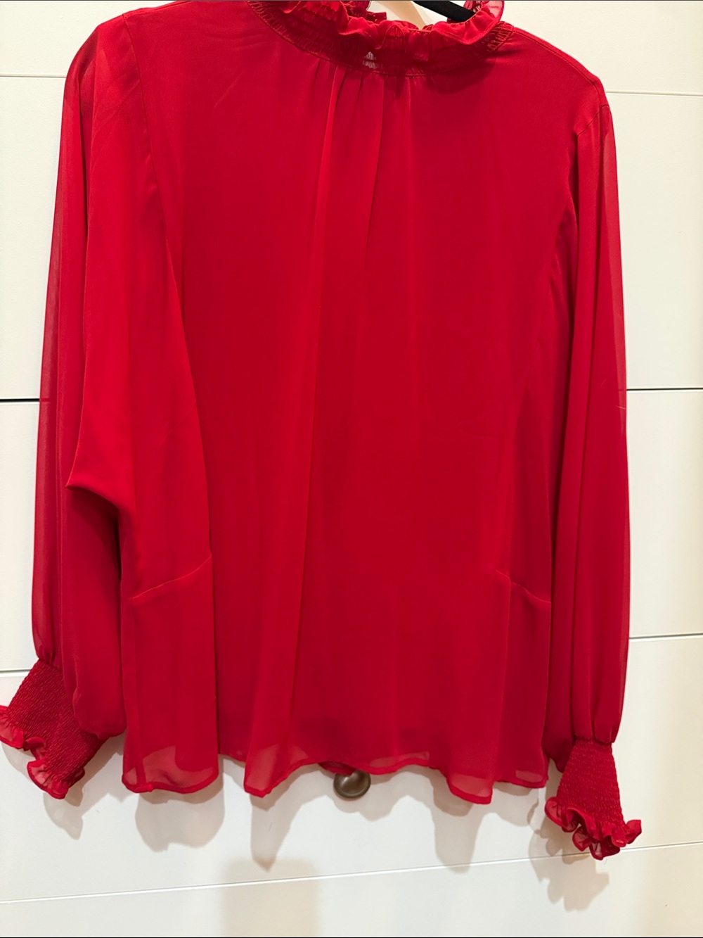 Vince Camuto Red Ruffle-Neck Long Sleeve Blouse